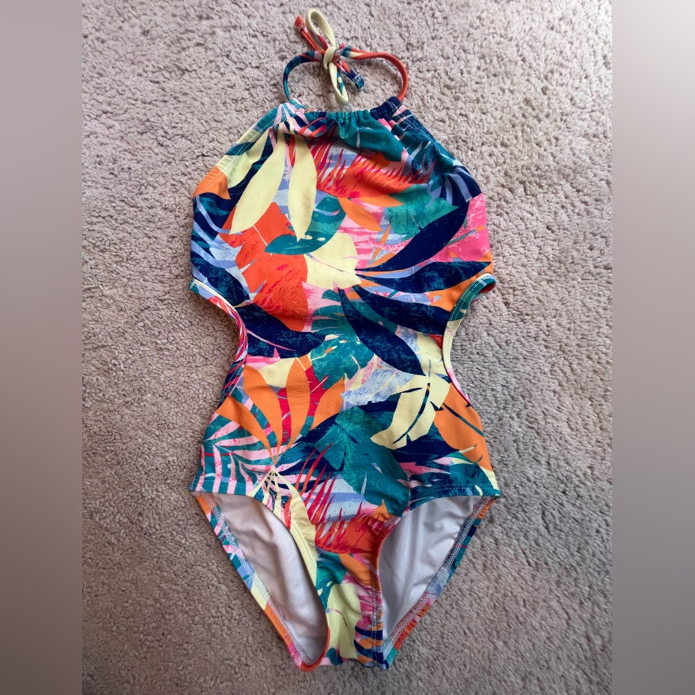 EUC Old Navy Girls Tropical Print One Piece Swimsuit with side cutouts